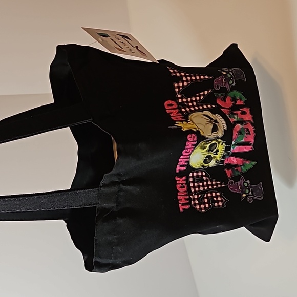 Skull Tote Bag Halloween Goth Reusable Cotton Canvas Purse - Picture 12 of 17